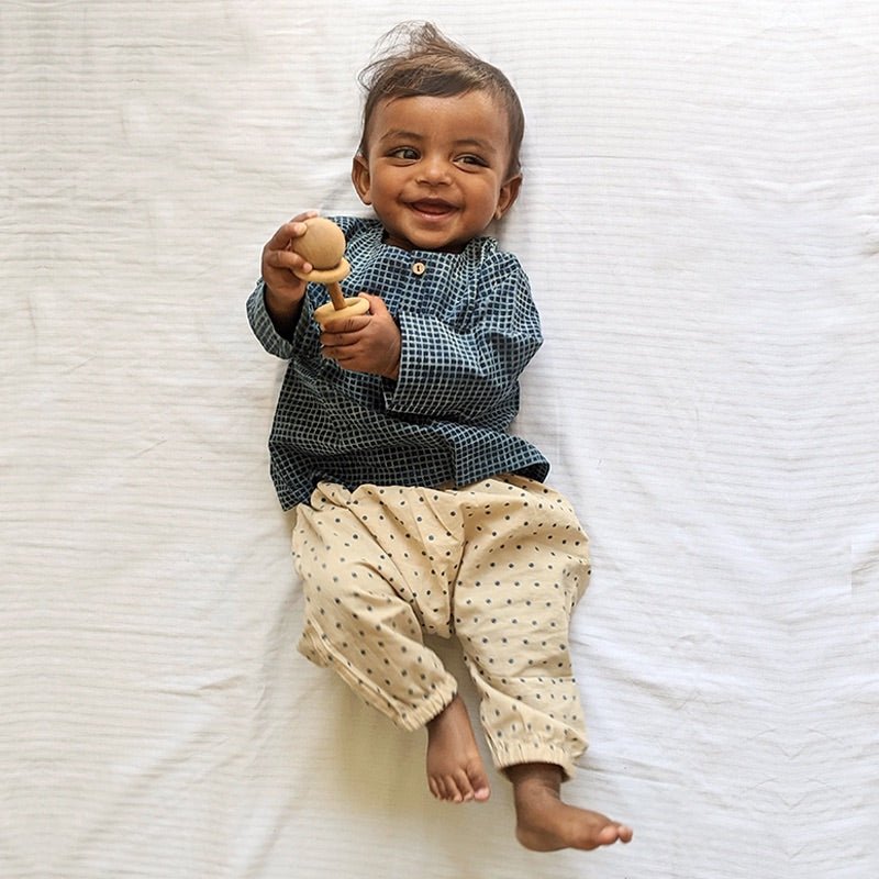 Kids Unisex Organic Cotton Indigo Check Kurta and Indigo Raidana Pants | Verified Sustainable Kids Daywear Sets on Brown Living™