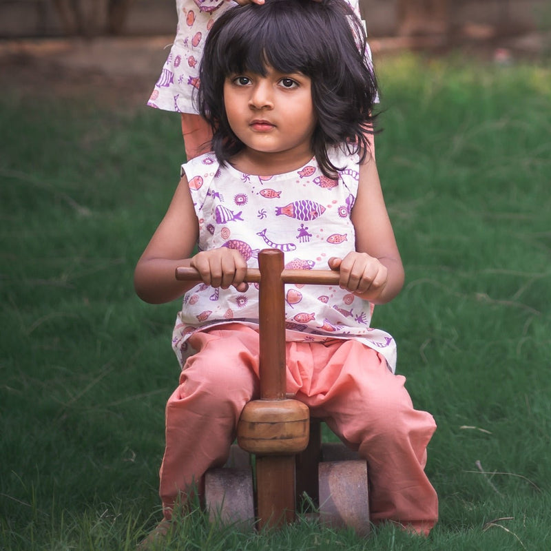 Kids Unisex Organic Cotton Koi Peach Jhabla with Peach Pants | Verified Sustainable Kids Daywear Sets on Brown Living™