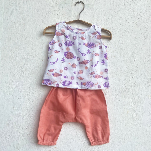 Kids Unisex Organic Cotton Koi Peach Jhabla with Peach Pants | Verified Sustainable Kids Daywear Sets on Brown Living™