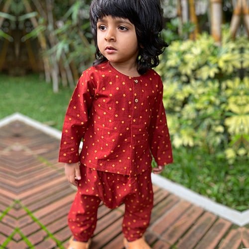 Kids Unisex Organic Cotton Madder Raidana Print Kurta and Pants | Verified Sustainable Kids Daywear Sets on Brown Living™