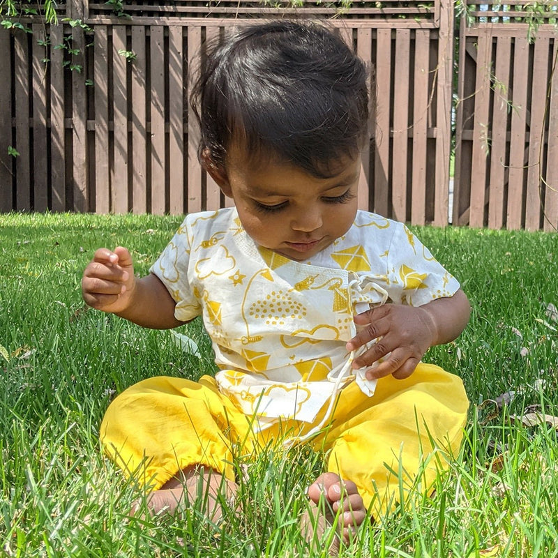 Kids Unisex Organic Cotton Patang Angarakha with Yellow Pants | Verified Sustainable Kids Daywear Sets on Brown Living™