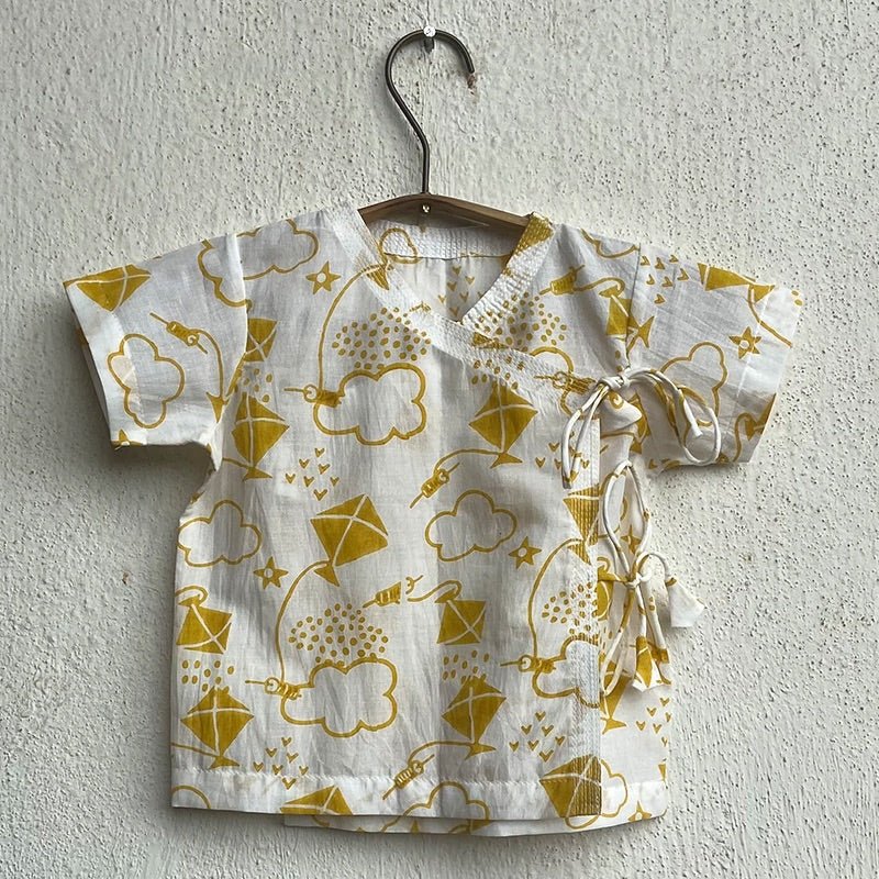 Kids Unisex Organic Cotton Patang Angarakha with Yellow Pants | Verified Sustainable Kids Daywear Sets on Brown Living™