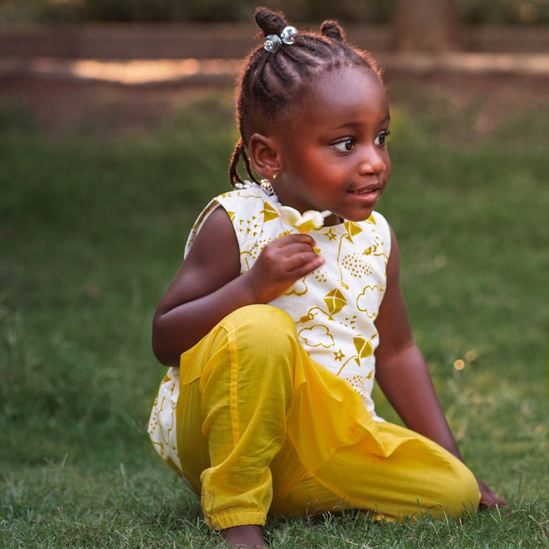 Kids Unisex Organic Cotton Patang Jhabla with Yellow Pants | Verified Sustainable Kids Daywear Sets on Brown Living™