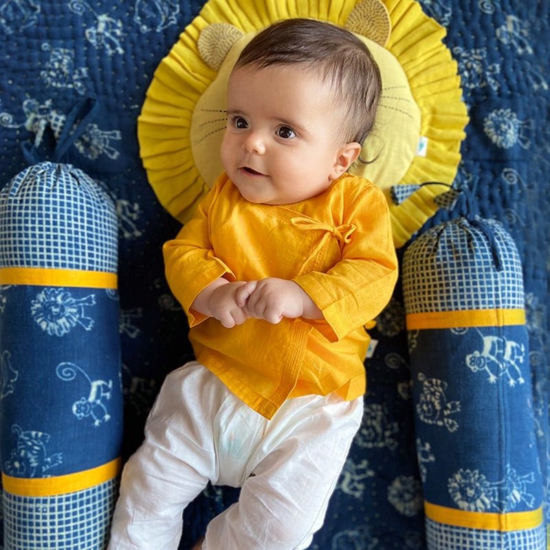 Kids Unisex Organic Cotton Yellow Angrakha and White Pants | Verified Sustainable Kids Daywear Sets on Brown Living™