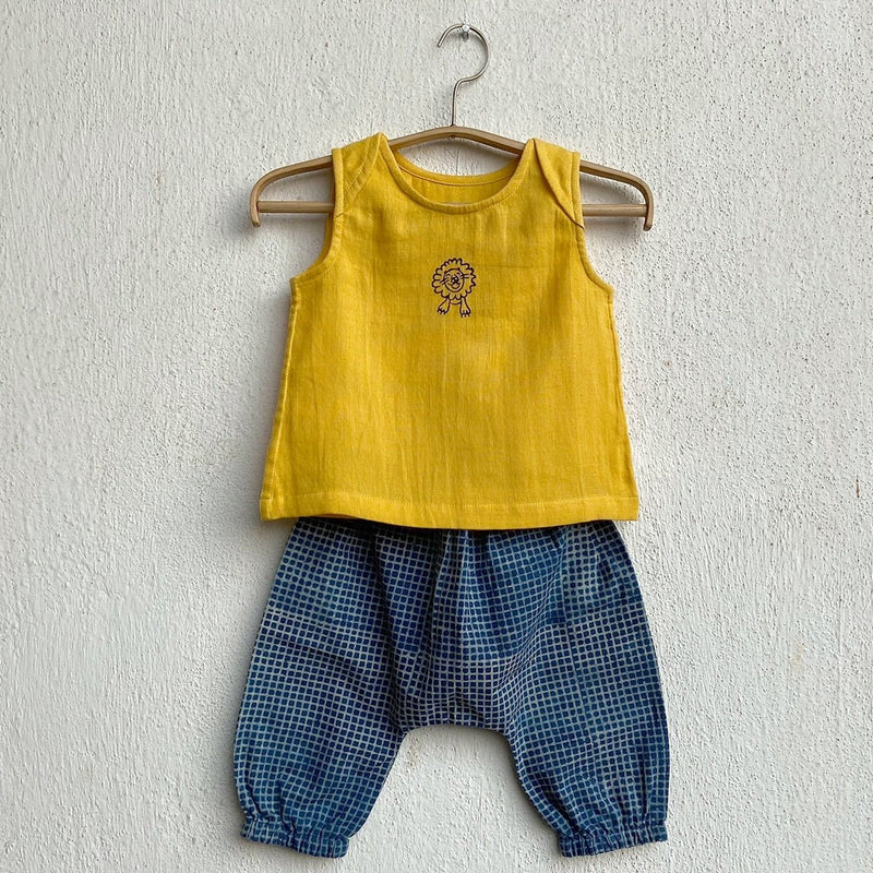 Kids Unisex Organic Cotton Zoo Bag- Yellow Jhabla, Angarakha and Pants | Verified Sustainable Kids Daywear Sets on Brown Living™