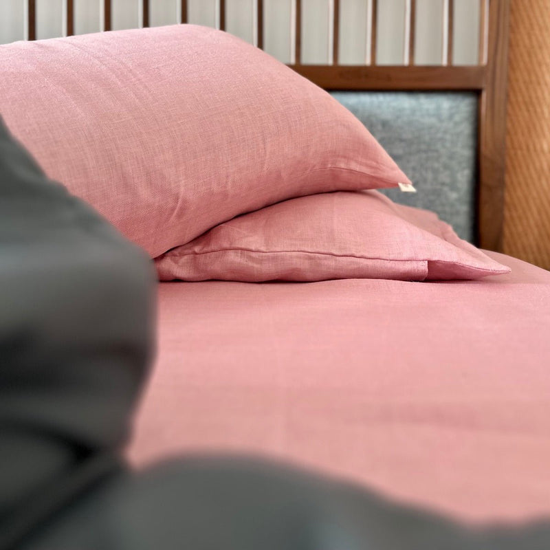 King Size Pastel Pink 100% Hemp Fabric Bedsheet Set- Bhinasaar | Verified Sustainable Bed Linens on Brown Living™