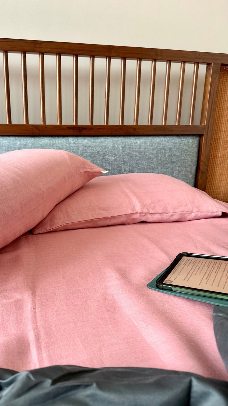 King Size Pastel Pink 100% Hemp Fabric Bedsheet Set- Bhinasaar | Verified Sustainable Bed Linens on Brown Living™