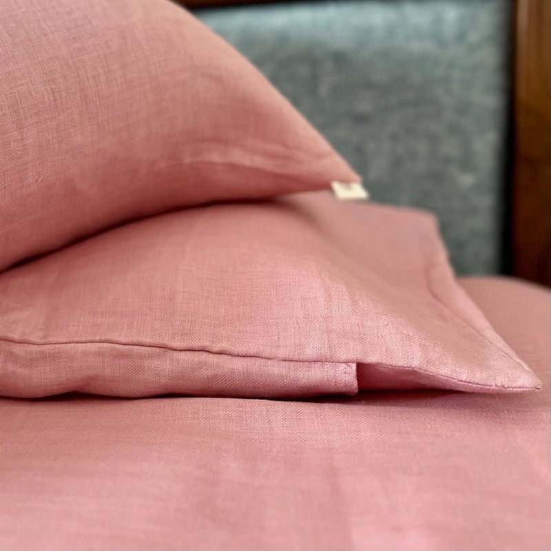 King Size Pastel Pink 100% Hemp Fabric Bedsheet Set- Bhinasaar | Verified Sustainable Bed Linens on Brown Living™