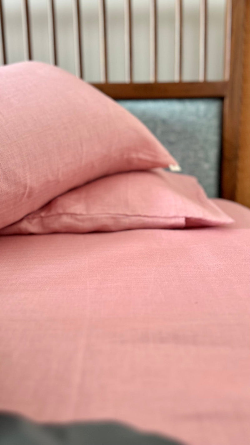 King Size Pastel Pink 100% Hemp Fabric Bedsheet Set- Bhinasaar | Verified Sustainable Bed Linens on Brown Living™