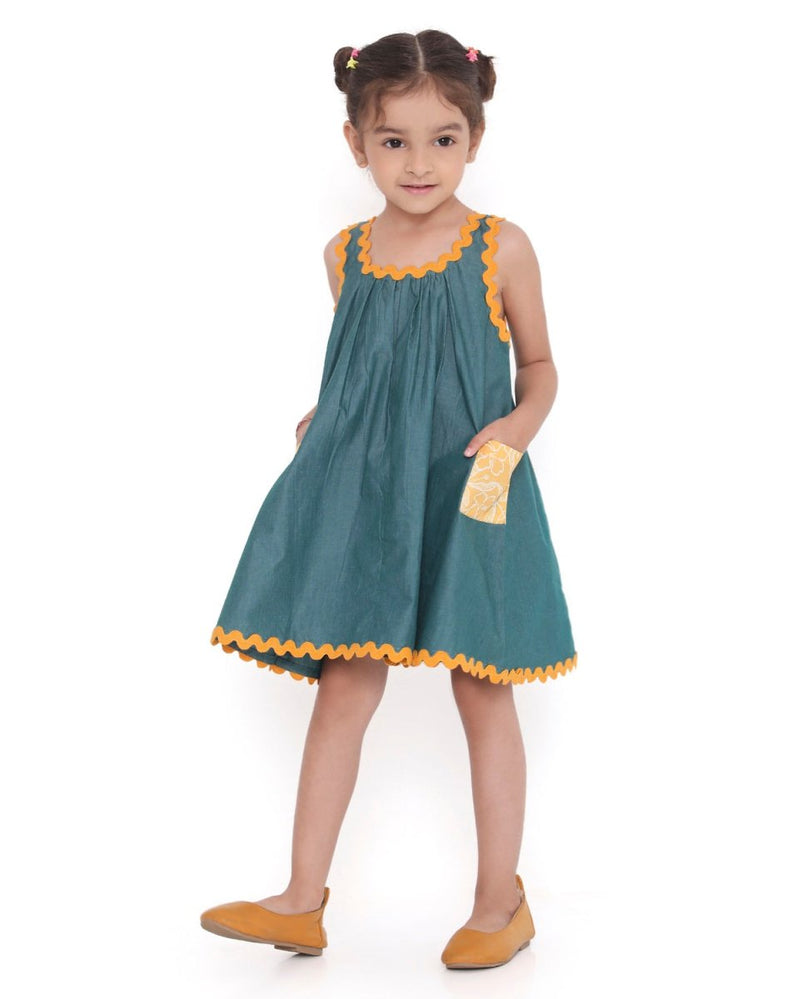 Lagoon Striped Cotton Flare Dress | Verified Sustainable Kids Frocks & Dresses on Brown Living™