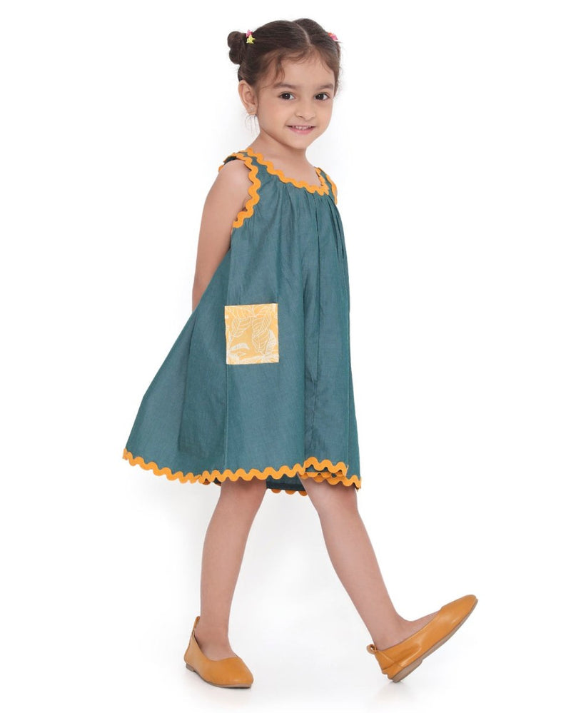 Lagoon Striped Cotton Flare Dress | Verified Sustainable Kids Frocks & Dresses on Brown Living™