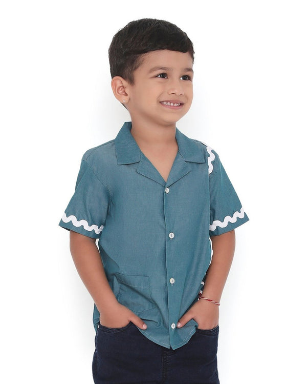 Lagoon Striped Cotton Shirt with Cuban Collar | Verified Sustainable Kids Shirts on Brown Living™