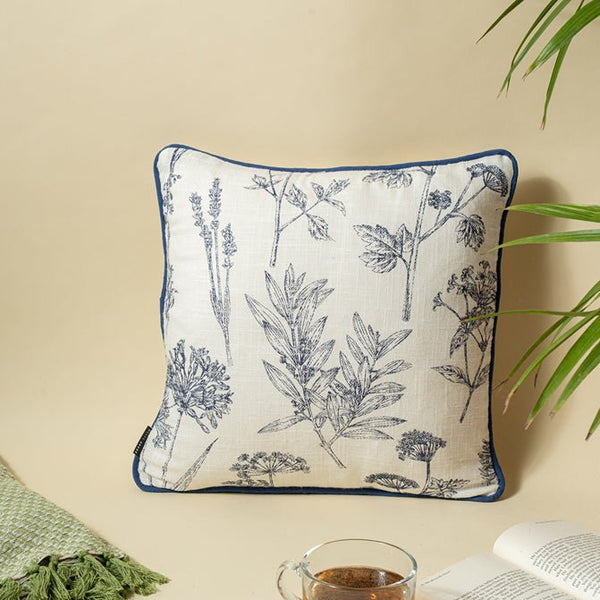 Leafy Blue Printed Cotton Cushion Cover - Navy Blue | Verified Sustainable Covers & Inserts on Brown Living™