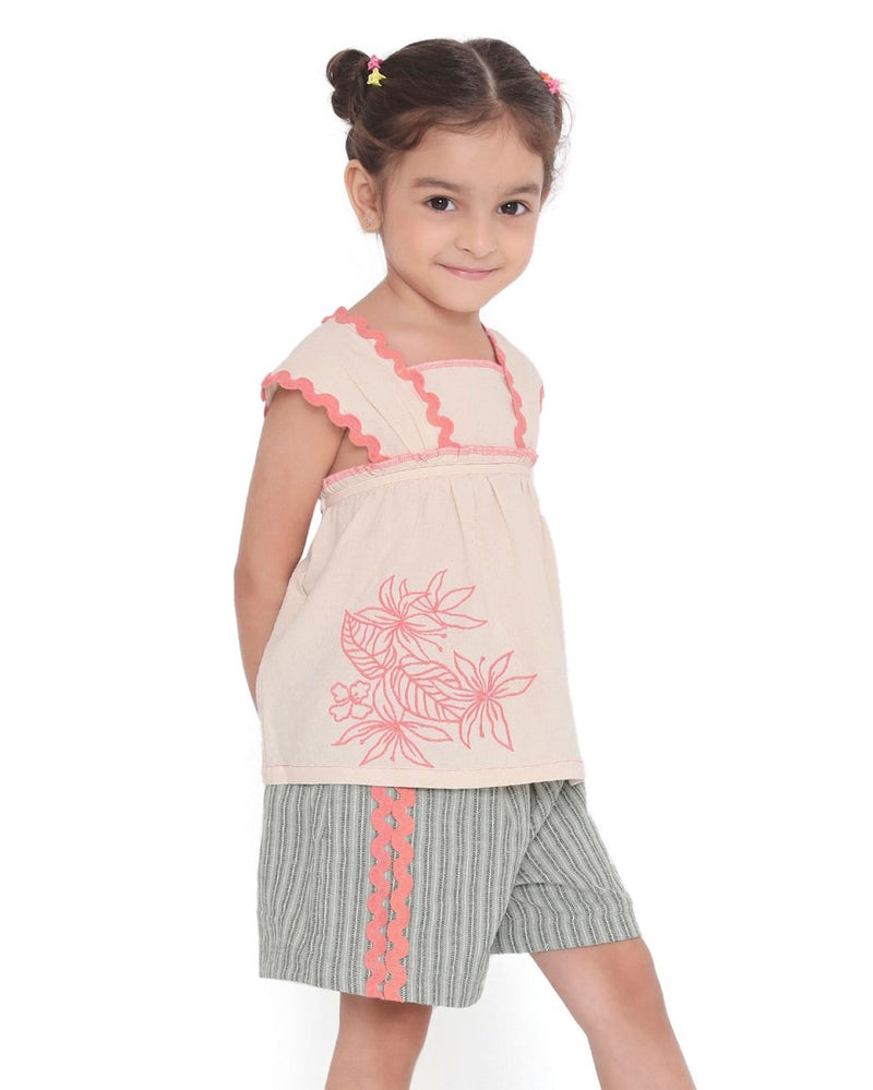 Lillete Embroidered Top and Alouette Jacquard Shorts Co - Ord Set | Verified Sustainable Kids Daywear Sets on Brown Living™