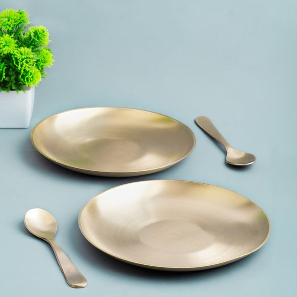 Matt Finish Bronze Handmade Breakfast Plate with Spoon | Verified Sustainable Dinner Set on Brown Living™