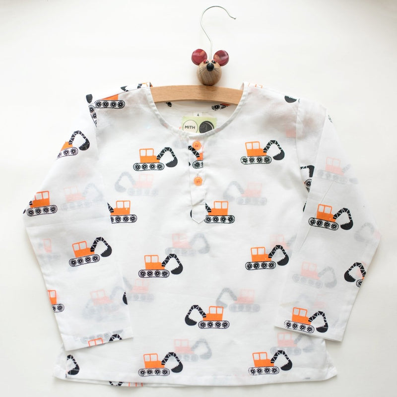 Mighty Bulldozer - Unisex Kids Cotton Nightwear | Verified Sustainable Kids Pyjamas on Brown Living™