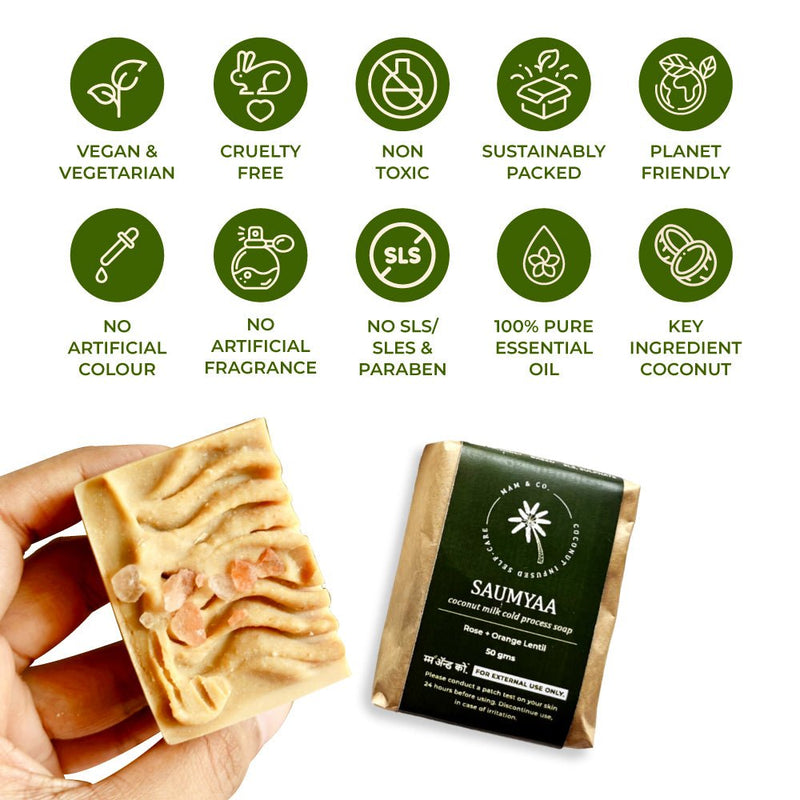 Mini Saumyaa Coconut Milk and Rose + Orange Lentils Cold Process Soap (50 g) | Verified Sustainable Body Soap on Brown Living™