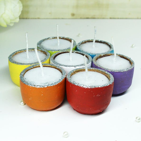 Multicolour Terracotta Pot Cup Perfumed Candles / Reusable Pots | Set of 12 | Verified Sustainable Candles & Fragrances on Brown Living™