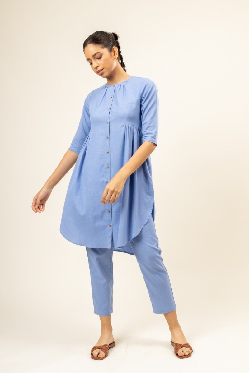 Naomi Blue Upcycled Cotton Tunic | Verified Sustainable Womens Tunic on Brown Living™