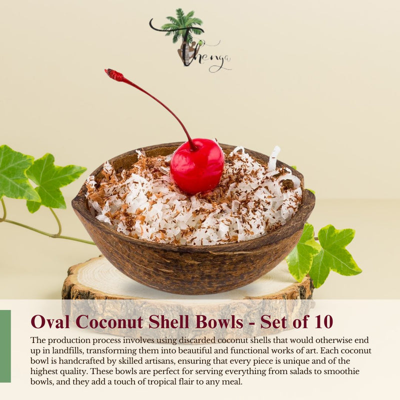 Natural Oval Coconut Shell Bowls - 150ml (Set of 10) | Verified Sustainable Plates & Bowls on Brown Living™