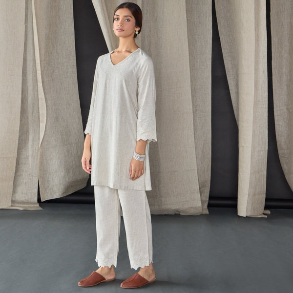 Natural Tonal Embroidered Co - ord Set | Verified Sustainable Womens Co - Ord Sets on Brown Living™