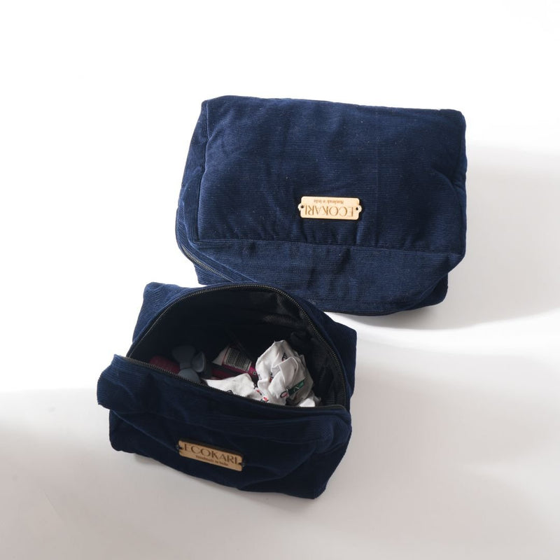 Navy Blue Corduroy Accessory Pouches | Verified Sustainable Travel Accessories on Brown Living™