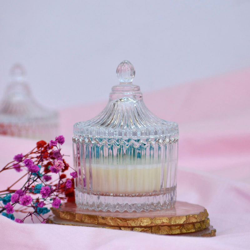 Ocean Breeze Crystal Jar Soy Wax Candle with Flowers | Verified Sustainable Candles & Fragrances on Brown Living™