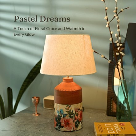 Pastel Flora Night Lamp | Handcrafted Mango Wood Table Lamp | Verified Sustainable Lamps & Lighting on Brown Living™