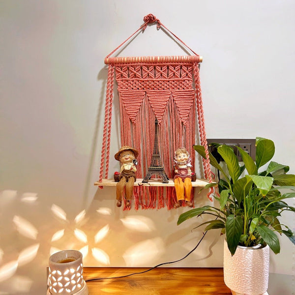 Peach Macrame Wall Shelf | Verified Sustainable Wall Decor on Brown Living™