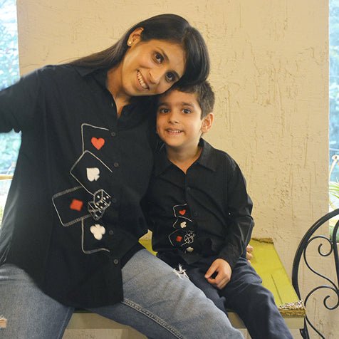 Playing Cards & Dice Embroidered 100% Organic Cotton - Black | Verified Sustainable Kids Shirts on Brown Living™