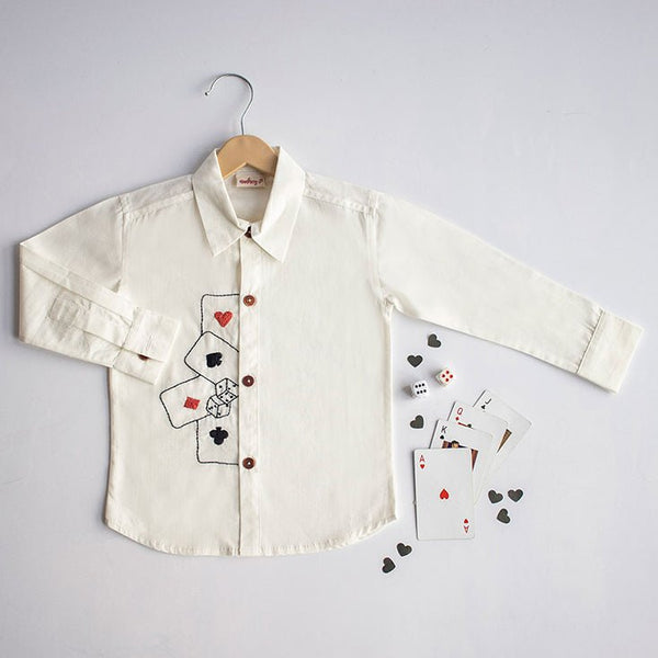 Playing Cards & Dice Embroidered 100% Organic Cotton - White | Verified Sustainable Kids Shirts on Brown Living™