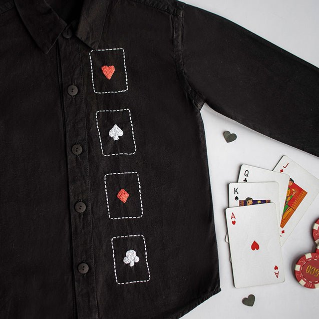 Playing Cards Embroidered 100% Organic Cotton - Black | Verified Sustainable Kids Shirts on Brown Living™