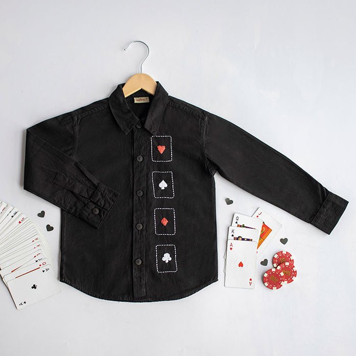 Playing Cards Embroidered 100% Organic Cotton - Black | Verified Sustainable Kids Shirts on Brown Living™