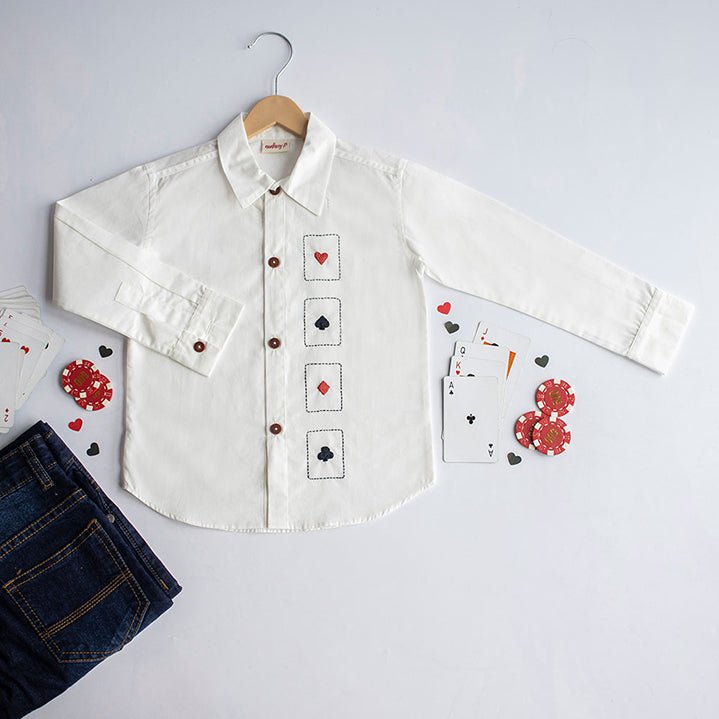 Playing Cards Embroidered 100% Organic Cotton - White | Verified Sustainable Kids Shirts on Brown Living™