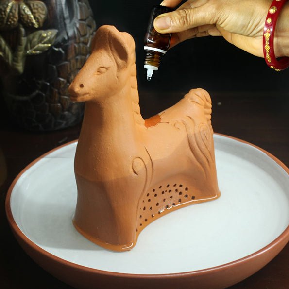 Porus Terracotta Horse Air Aroma Diffuser for Indoor Table Top | Set of 1 Horse + 6 Perfumes 10 ml Each | Verified Sustainable Candles & Fragrances on Brown Living™