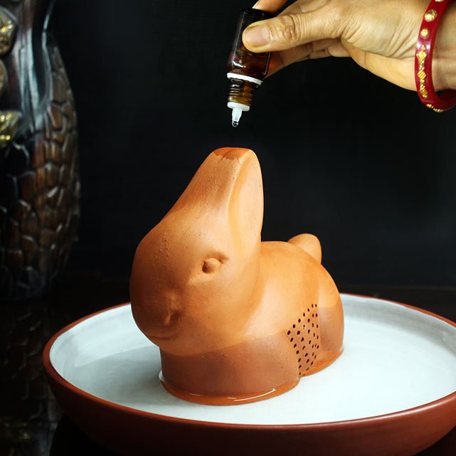 Porus Terracotta Rabbit Air Aroma Diffuser for Indoor Table Top | Set of 1 Rabbit + 6 Perfumes 10 ml Each | Verified Sustainable Candles & Fragrances on Brown Living™