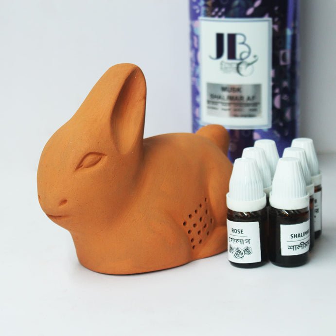 Porus Terracotta Rabbit Air Aroma Diffuser for Indoor Table Top | Set of 1 Rabbit + 6 Perfumes 10 ml Each | Verified Sustainable Candles & Fragrances on Brown Living™