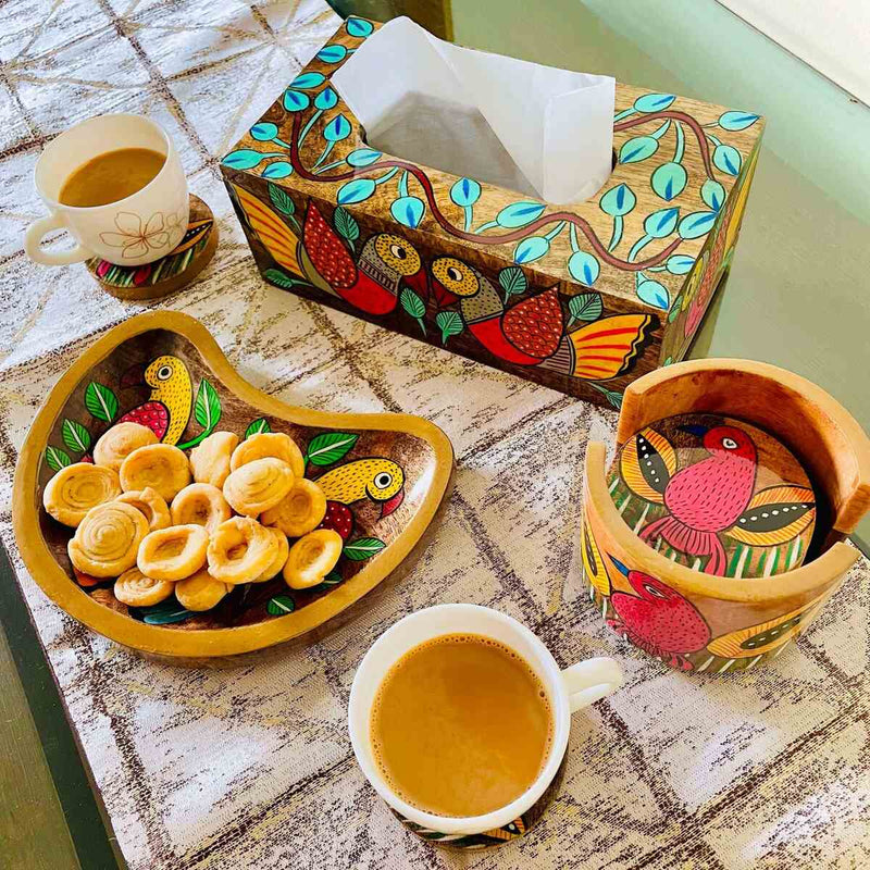 Preet Hamper- Handcrafted Maitri Platter, Pihu Coaster Set, and Parinda Tissue Box | Verified Sustainable Gift Giving on Brown Living™