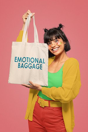 Premium Cotton Canvas Tote Bag - Emotional Baggage White | Verified Sustainable Tote Bag on Brown Living™