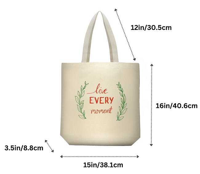 Premium Cotton Canvas Tote Bag - Live Every Moment White | Verified Sustainable Tote Bag on Brown Living™