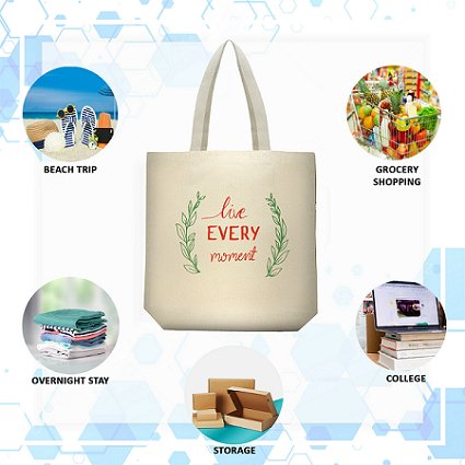 Premium Cotton Canvas Tote Bag - Live Every Moment White | Verified Sustainable Tote Bag on Brown Living™