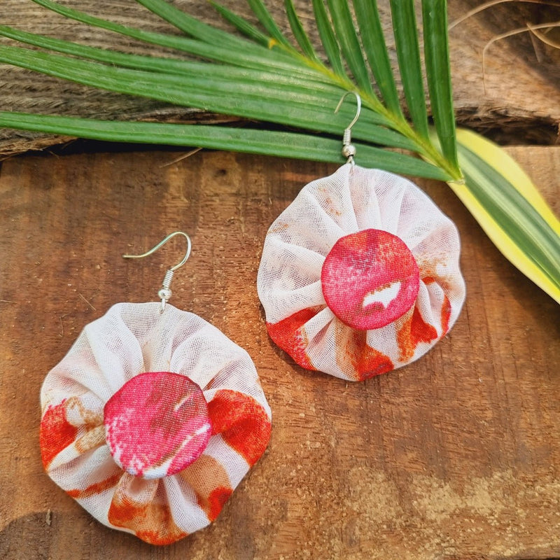 Ruby Upcycled Textile Earring - White and Red | Verified Sustainable Womens earrings on Brown Living™