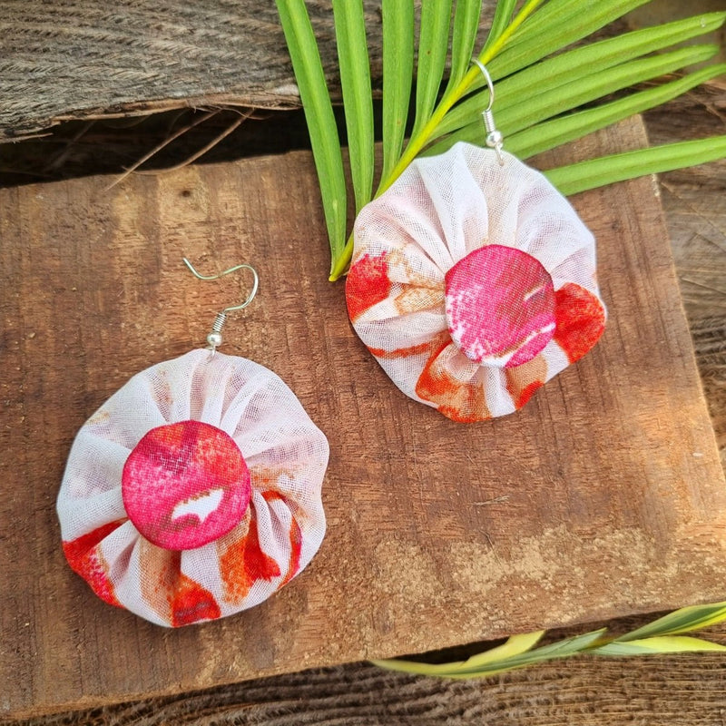 Ruby Upcycled Textile Earring - White and Red | Verified Sustainable Womens earrings on Brown Living™