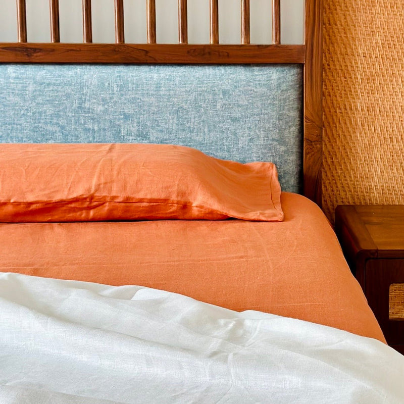 Rust Orange Hemp Herringbone Weave Bedsheet Set with Pillow Cases- Sawera | Verified Sustainable Bed Linens on Brown Living™