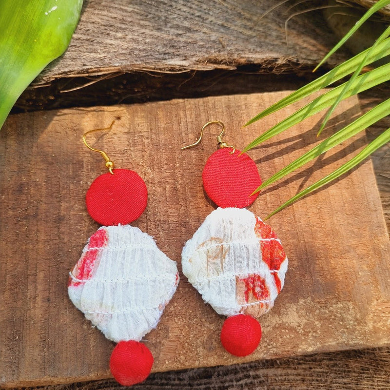 Ruya Upcycled Textile Earring - Red and White | Verified Sustainable Womens earrings on Brown Living™