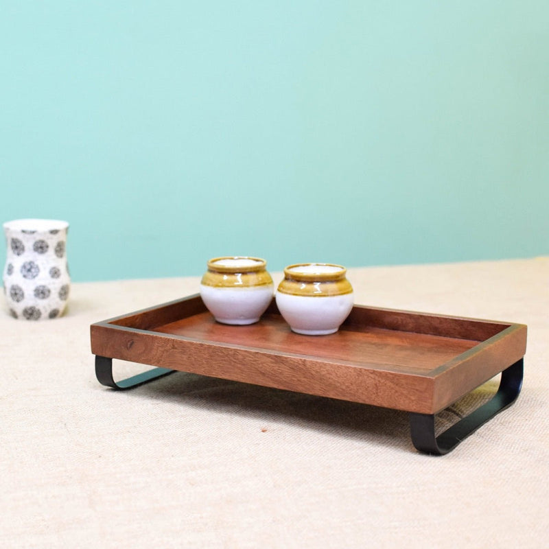 Serving Wooden Tray with Metal Stand (Large) | Verified Sustainable Trays & Platters on Brown Living™