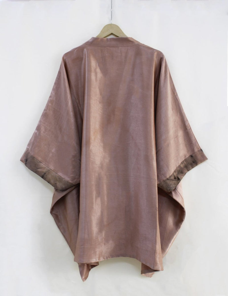 Shonima Handwoven Mashru Kimono Tunic - Mauve, Black | Verified Sustainable Womens Dress on Brown Living™