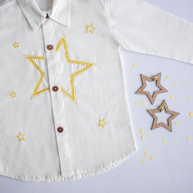 Stars Party Embroidered 100% Organic Cotton - White | Verified Sustainable Kids Shirts on Brown Living™