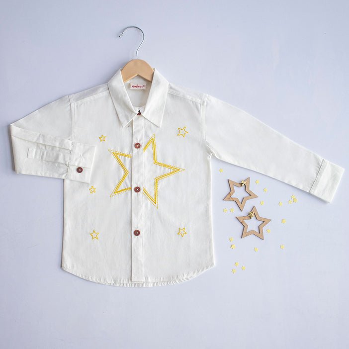 Stars Party Embroidered 100% Organic Cotton - White | Verified Sustainable Kids Shirts on Brown Living™