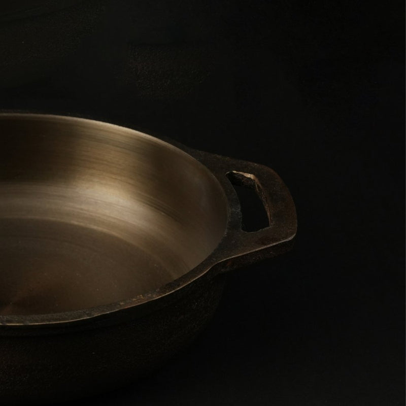 Super Smooth Handmade Cast Iron Flat Bottom Kadai | Verified Sustainable Cookware on Brown Living™